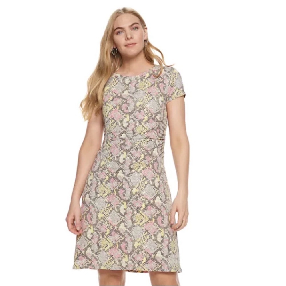 Nine West Pastel Snakeskin Patterned Knee Length Dress with Ruched Waist size S